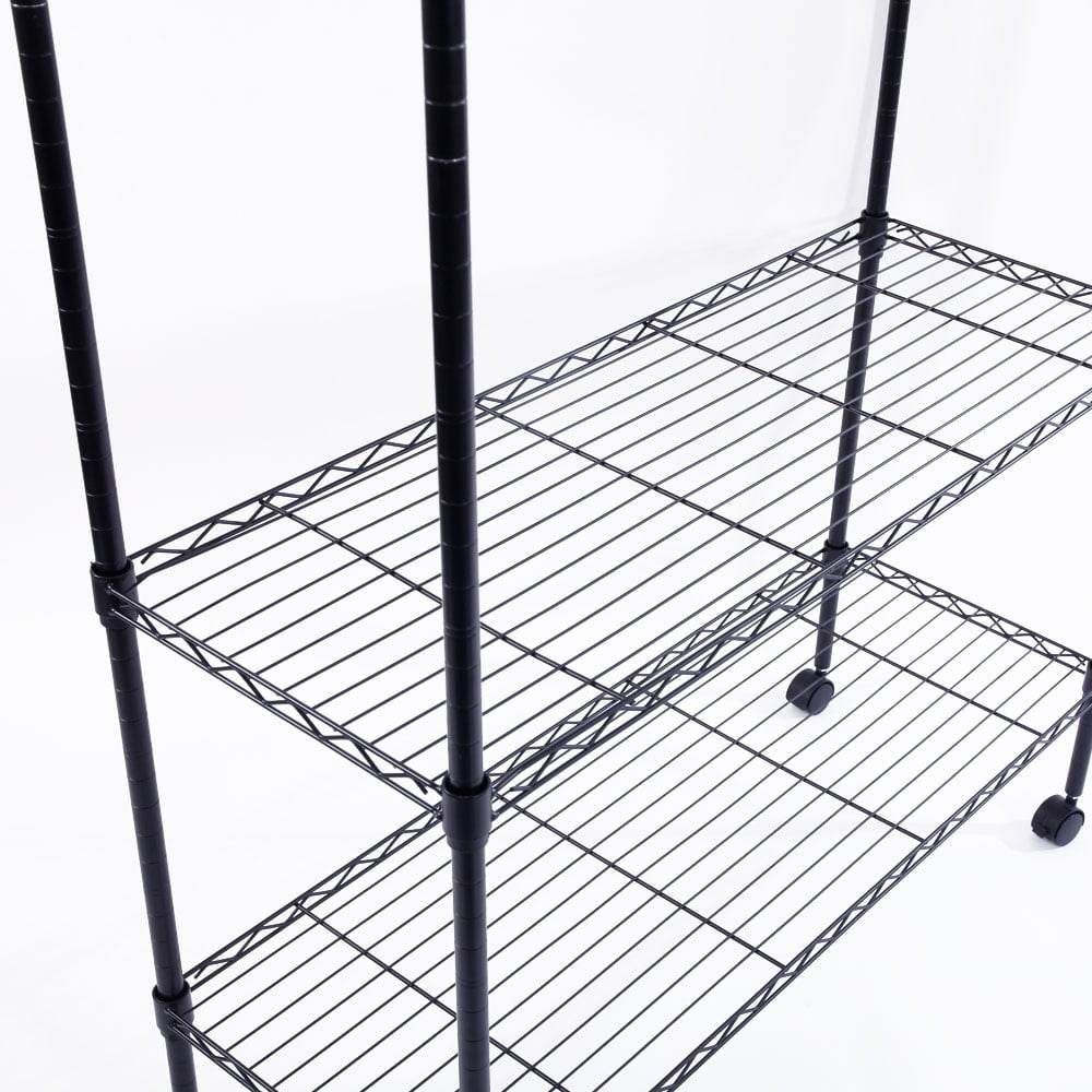 Hommoo 5-Layer Storage Rack Garage Shelves, Chrome Plated Storage Shelf with 1.5 Inches Nylon Wheels - Black Image 4