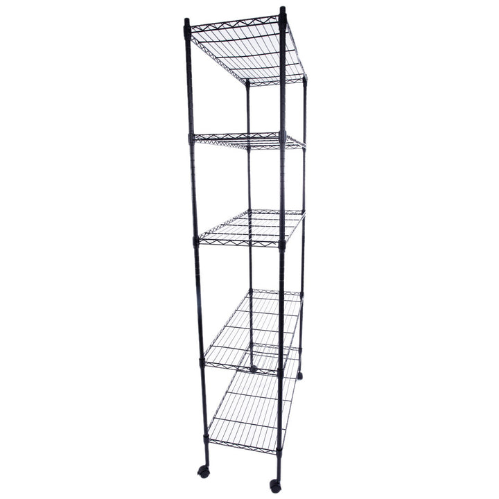 Hommoo 5-Layer Storage Rack Garage Shelves, Chrome Plated Storage Shelf with 1.5 Inches Nylon Wheels - Black Image 5