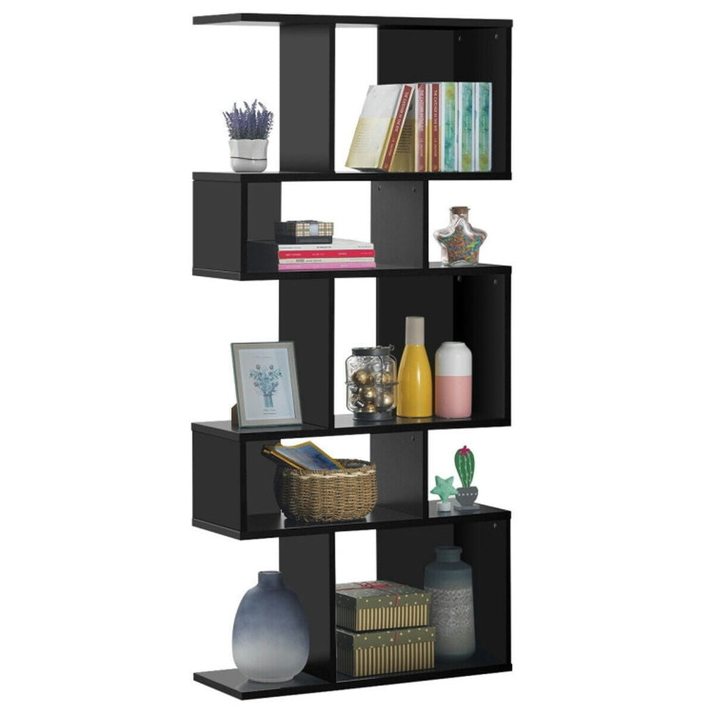 Hommoo Bookshelf,Shelf, Open Bookcase Book Shelf, 5 Cubes Ladder Shelf Corner Bookshelf Display Rack Bookcase-Black Image 2