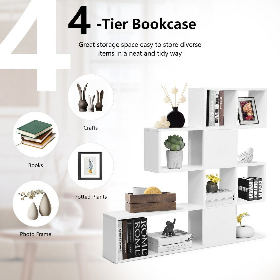 Hommoo Bookshelf,Shelf, Open Bookcase Book Shelf, 5-Tier Bookshelf Corner Ladder Bookcase with Storage Rack-White Image 5