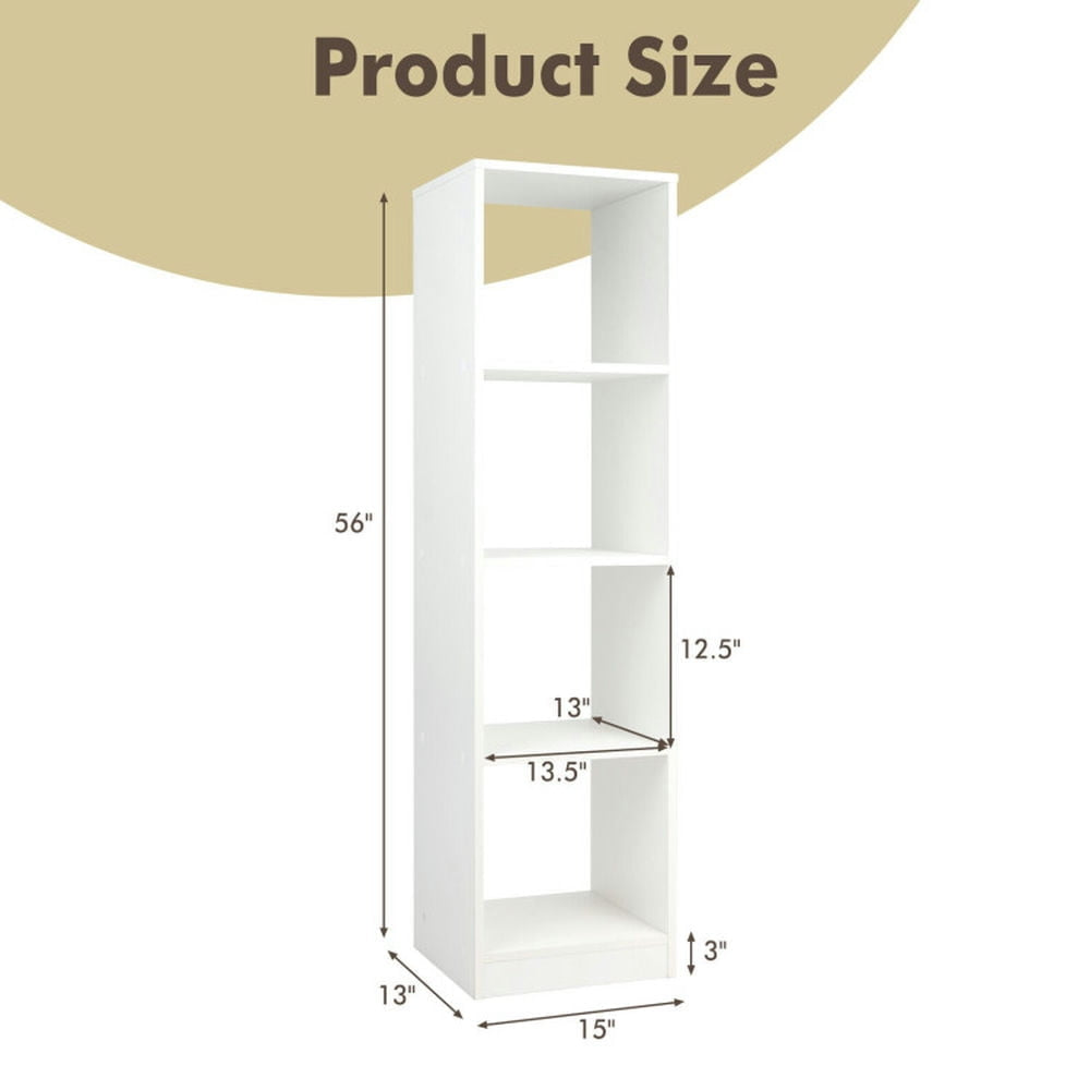 Hommoo Bookshelf,Shelf, Open Bookcase Book Shelf, 5 Tiers 4-Cube Narrow Bookshelf with 4 Anti-Tipping Kits-White Image 3