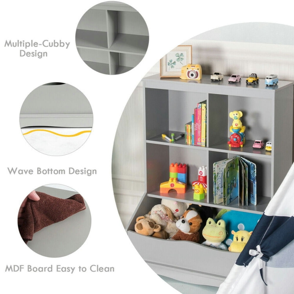 Hommoo 3-Tier Childrens Multi-Functional Bookcase Toy Storage Bin Floor Cabinet-Gray, Kids Toy Storage for Kids, Boys, Image 2