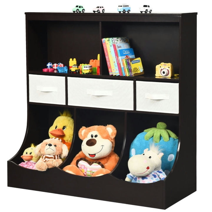 Hommoo Freestanding Combo Cubby Bin Storage Organizer Unit W/3 Baskets-Brown, Kids Toy Storage for Kids, Boys, Girls, Image 3