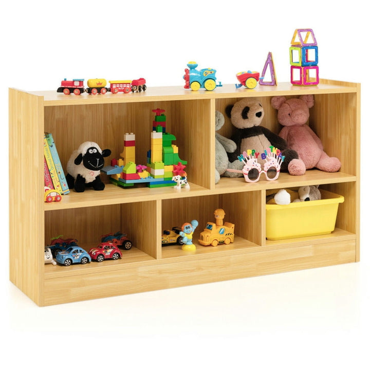 Hommoo Kids 2-Shelf Bookcase 5-Cube Wood Toy Storage Cabinet Organizer-Beige, Kids Toy Storage for Kids, Boys, Girls, Image 1