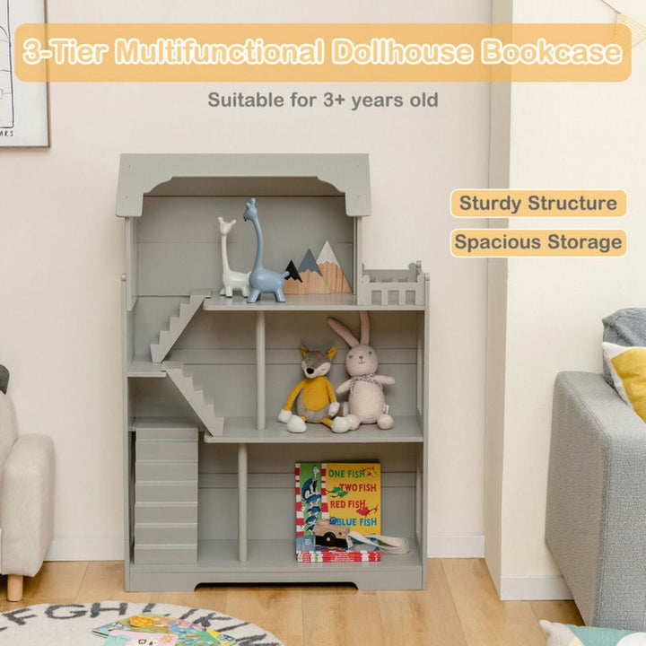 Hommoo Kids Wooden Dollhouse Bookshelf with Anti-Tip Design and Storage Space-Gray, Kids Toy Storage for Kids, Boys, Image 3