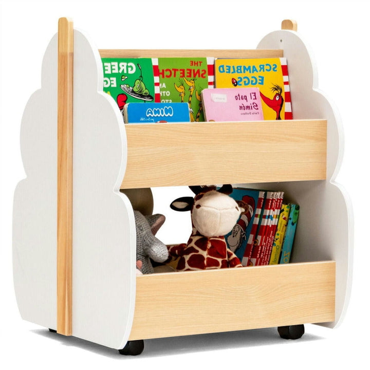 Hommoo Kids Wooden Bookshelf with Universal Wheels White, Kids Toy Storage for Kids, Boys, Girls, Nursery Image 1