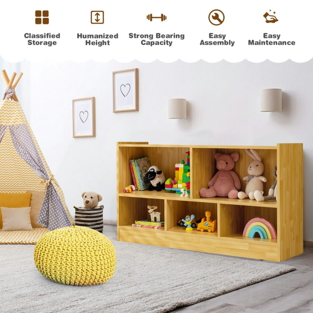 Hommoo Kids 2-Shelf Bookcase 5-Cube Wood Toy Storage Cabinet Organizer-Beige, Kids Toy Storage for Kids, Boys, Girls, Image 5