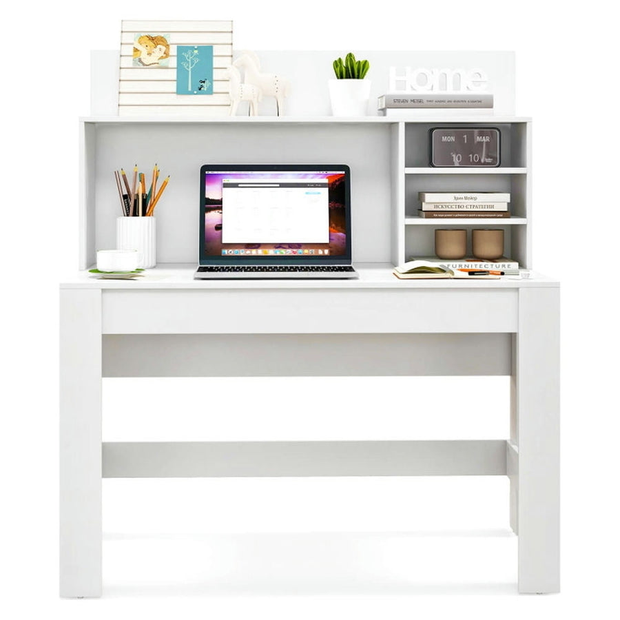 Hommoo 48 Inch Writing Computer Desk with Anti-Tipping Kits and Cable Management Hole-White, Gaming Computer Desks for Image 1