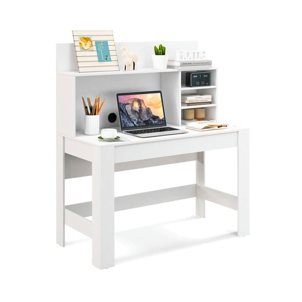 Hommoo 48 Inch Writing Computer Desk with Anti-Tipping Kits and Cable Management Hole-White, Gaming Computer Desks for Image 3