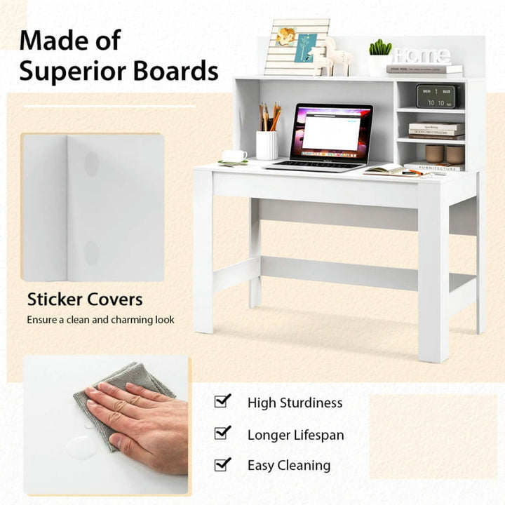 Hommoo 48 Inch Writing Computer Desk with Anti-Tipping Kits and Cable Management Hole-White, Gaming Computer Desks for Image 4