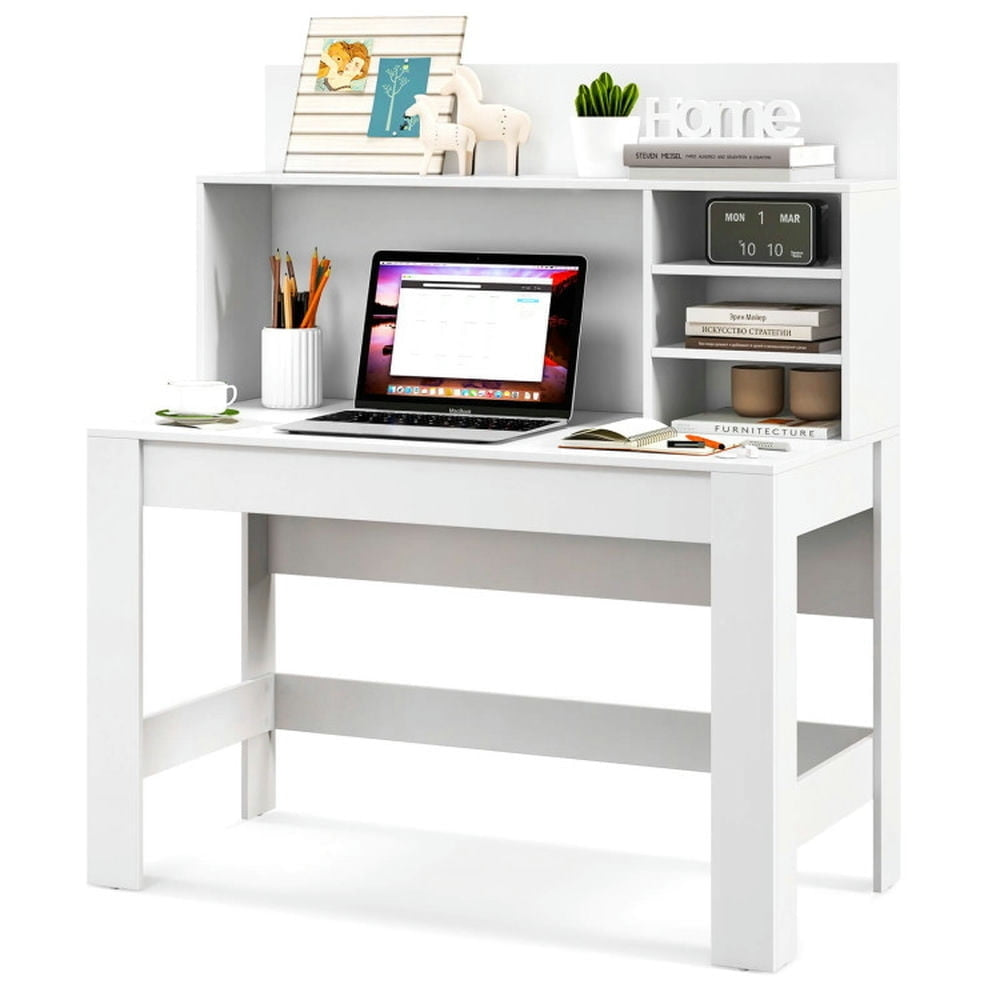 Hommoo 48 Inch Writing Computer Desk with Anti-Tipping Kits and Cable Management Hole-White, Gaming Computer Desks for Image 5