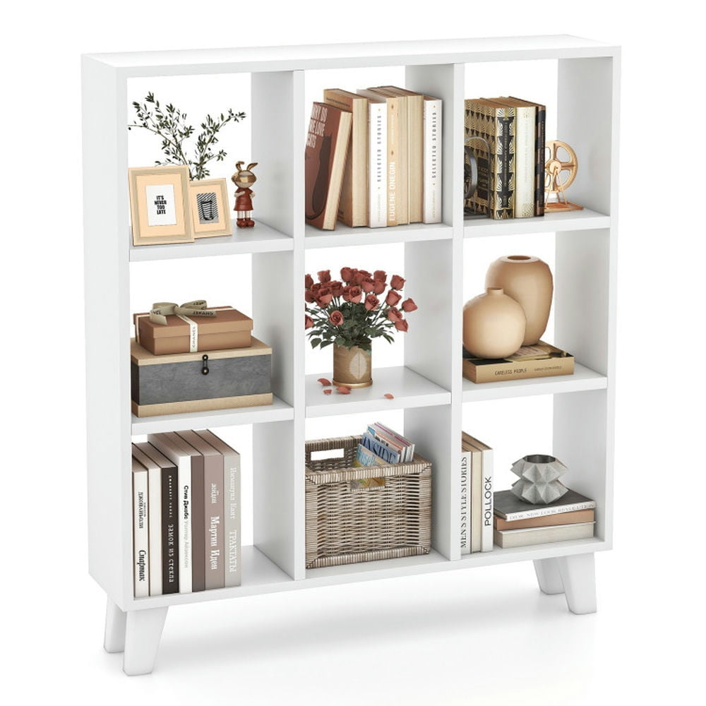 Hommoo Bookshelf, Display Bookshelf, Bookcase,9-Cube Bookcase with 6 Removable Shelves and Raised Support Feet-White Image 2