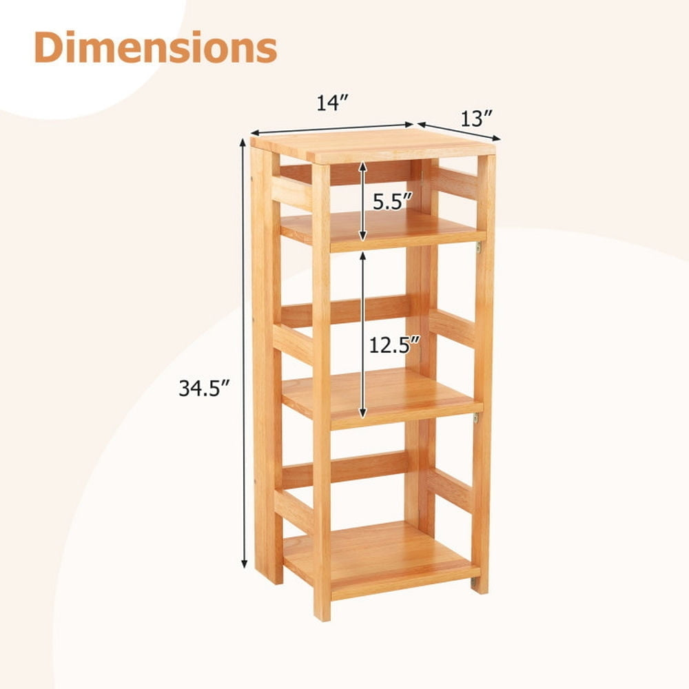 Hommoo Bookshelf, Display Bookshelf, Bookcase,4-Tier Bookshelf Rubber Wood Bookcase with Side Fences for Living Room-14 Image 3