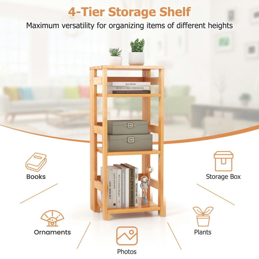 Hommoo Bookshelf, Display Bookshelf, Bookcase,4-Tier Bookshelf Rubber Wood Bookcase with Side Fences for Living Room-14 Image 4