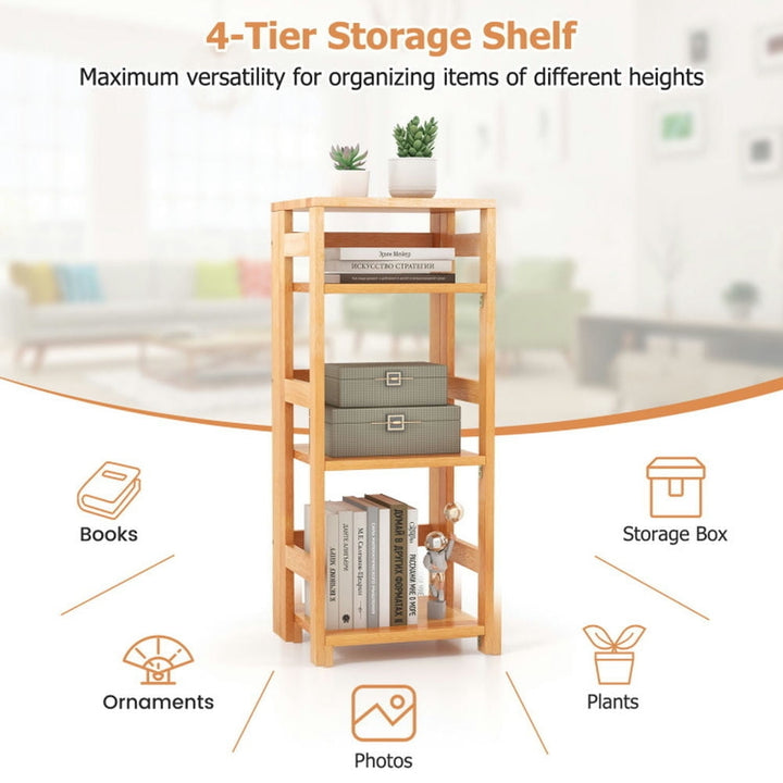 Hommoo Bookshelf, Display Bookshelf, Bookcase,4-Tier Bookshelf Rubber Wood Bookcase with Side Fences for Living Room-14 Image 4