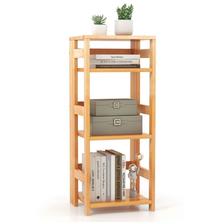 Hommoo Bookshelf, Display Bookshelf, Bookcase,4-Tier Bookshelf Rubber Wood Bookcase with Side Fences for Living Room-14 Image 5