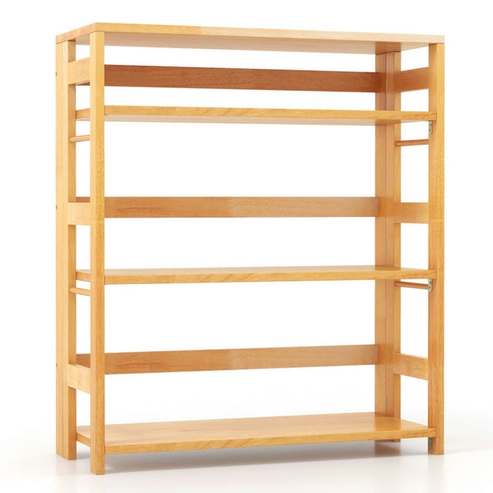 Hommoo Bookshelf, Display Bookshelf, Bookcase,4-Tier Bookshelf Rubber Wood Bookcase with Side Fences for Living Image 1