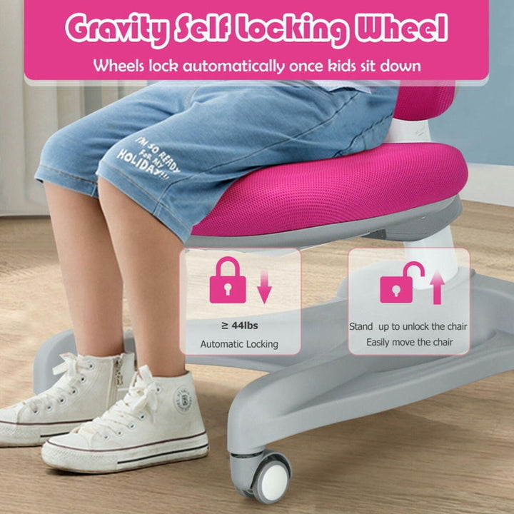 Hommoo Adjustable Height Student Chair with Sit-Brake Casters and Lumbar Support for Home and School-Pink, Kids Chairs Image 5