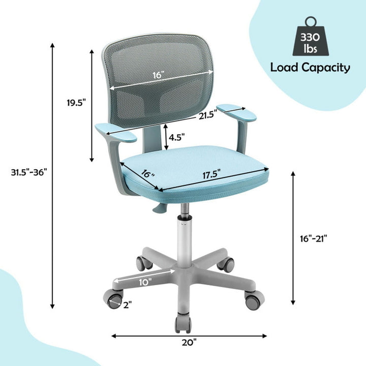 Hommoo Adjustable Desk Chair with Auto Brake Casters for Kids-Blue, Kids Chairs for Kids Image 4