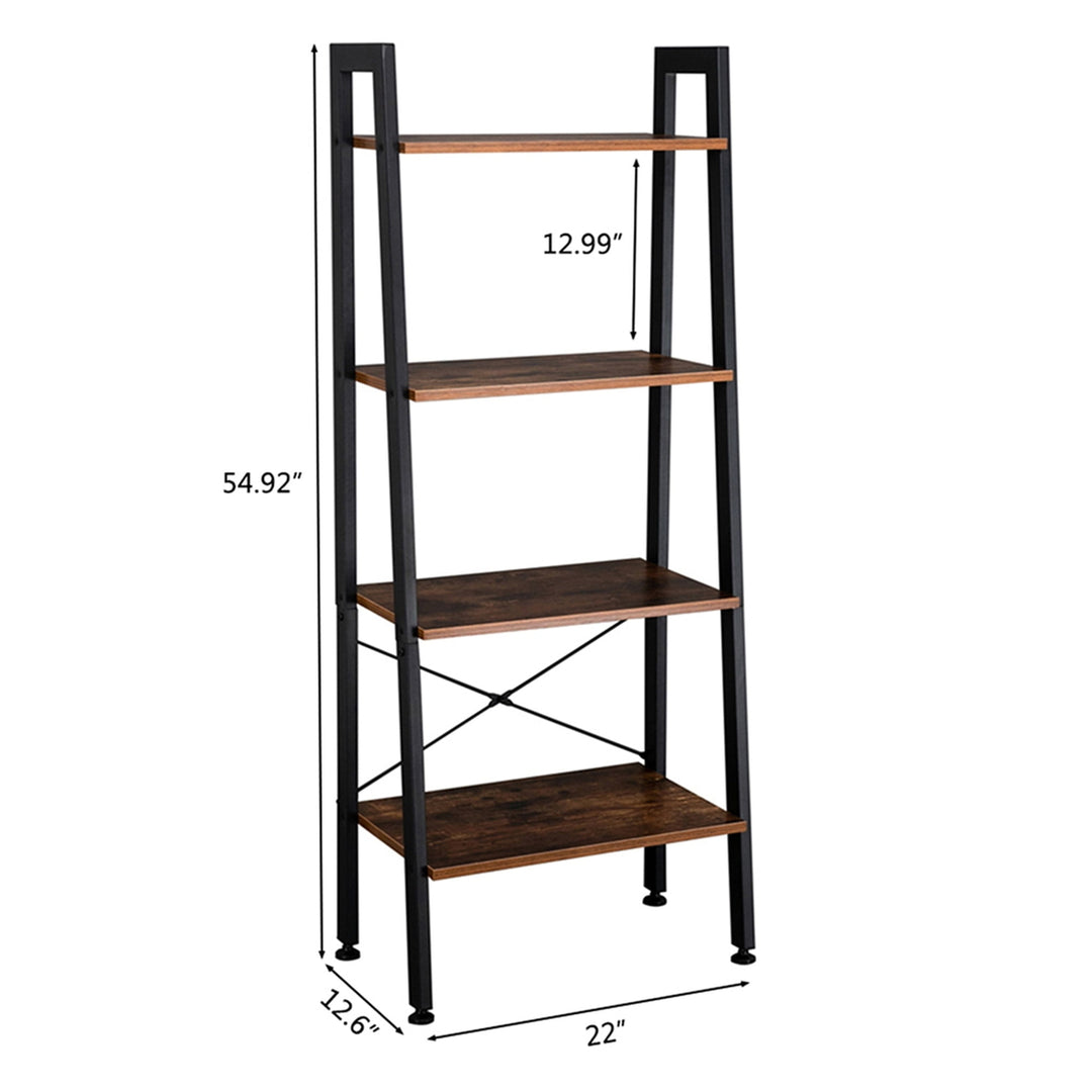 Hommoo Ladder Shelf, Wood Bookcase with Steel Frame, Flower Standing Shelf Units Storage Rack for Home Office Living Image 2