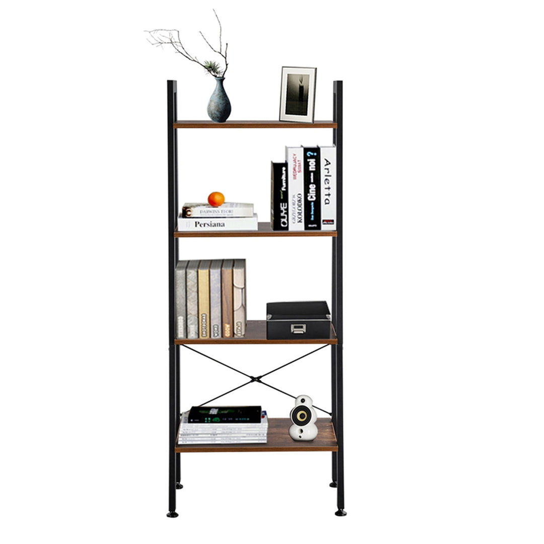 Hommoo Ladder Shelf, Wood Bookcase with Steel Frame, Flower Standing Shelf Units Storage Rack for Home Office Living Image 4