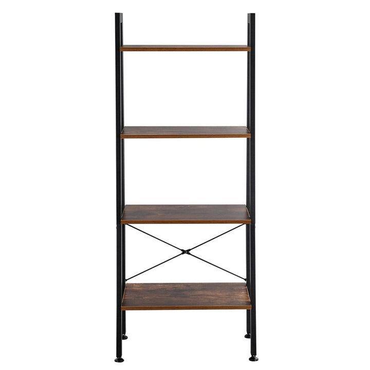 Hommoo Ladder Shelf, Wood Bookcase with Steel Frame, Flower Standing Shelf Units Storage Rack for Home Office Living Image 5