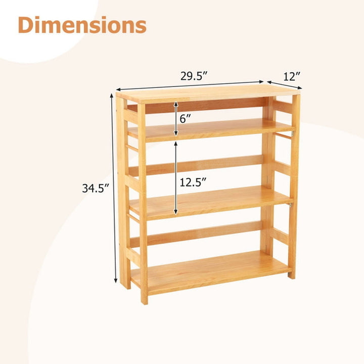 Hommoo Bookshelf, Display Bookshelf, Bookcase,4-Tier Bookshelf Rubber Wood Bookcase with Side Fences for Living Image 4