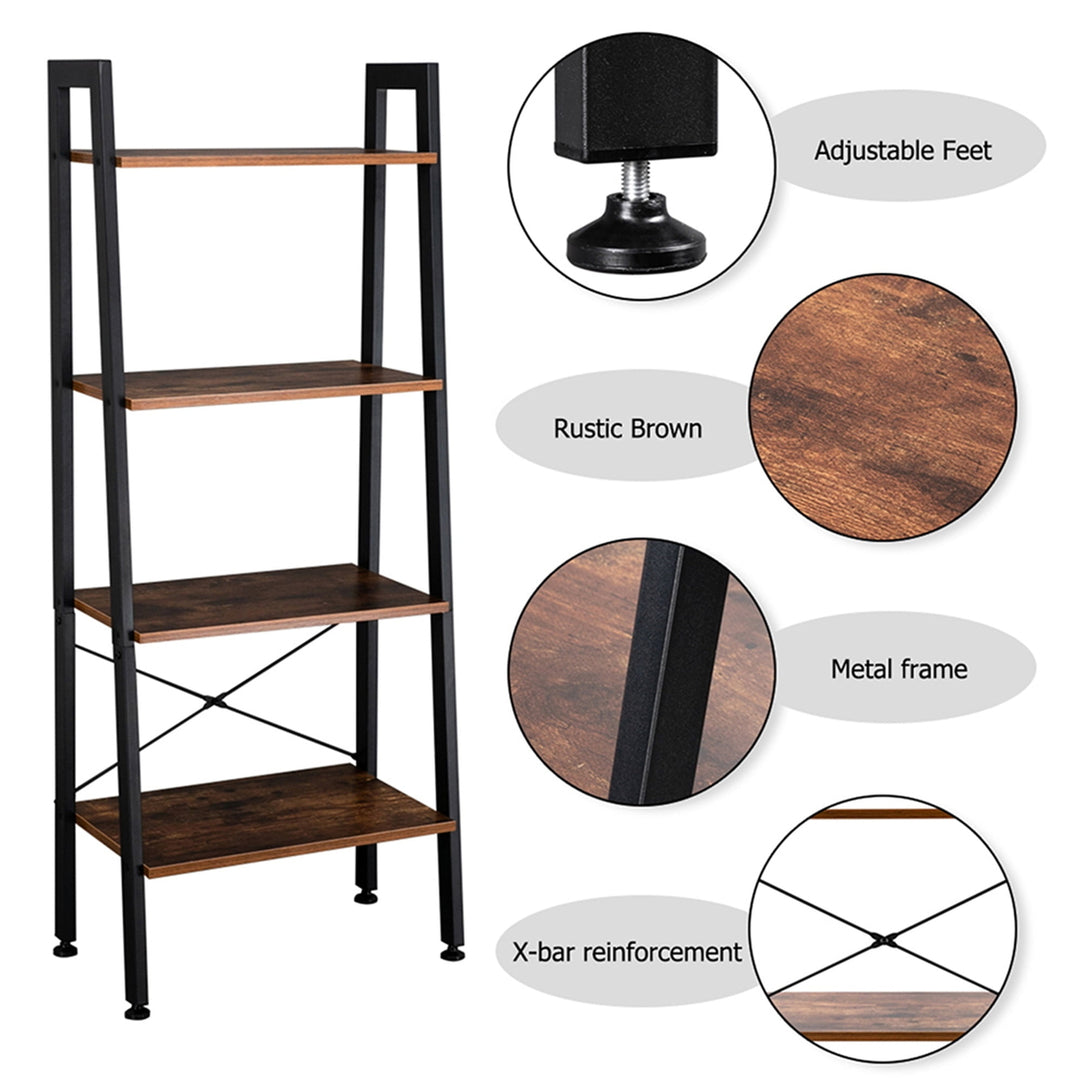 Hommoo Ladder Shelf, Wood Bookcase with Steel Frame, Flower Standing Shelf Units Storage Rack for Home Office Living Image 6