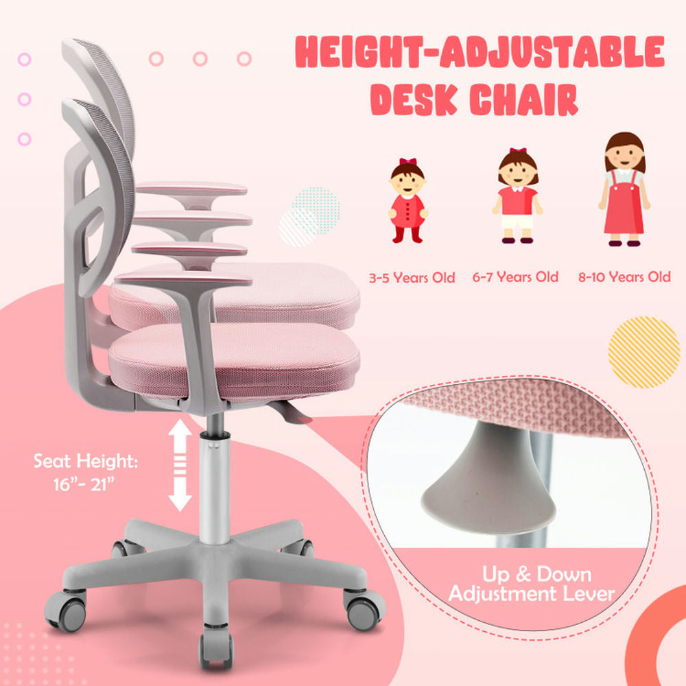 Hommoo Adjustable Desk Chair with Auto Brake Casters for Kids-Pink, Kids Chairs for Kids Image 2