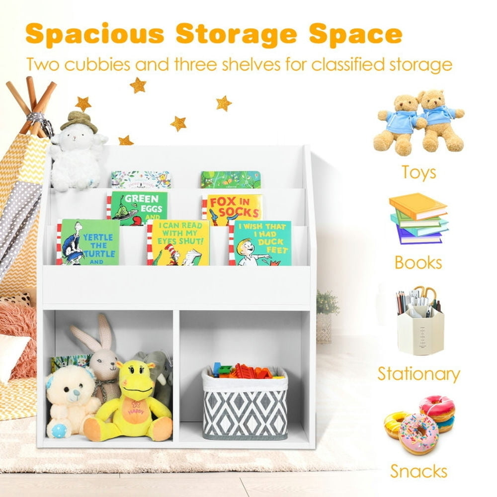 Hommoo Kids Wooden Bookshelf Bookcase Children Toy Storage Cabinet Organizer White, Kids Toy Storage for Kids, Boys, Image 6