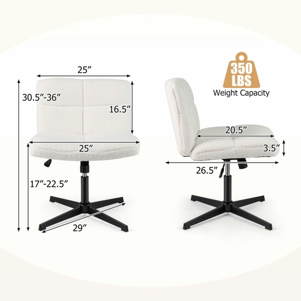 Hommoo Gaming Chair,Ergonomic Computer Chair,Armless Office Desk Cross Legged Office Chair with Adjustable Height-White Image 3