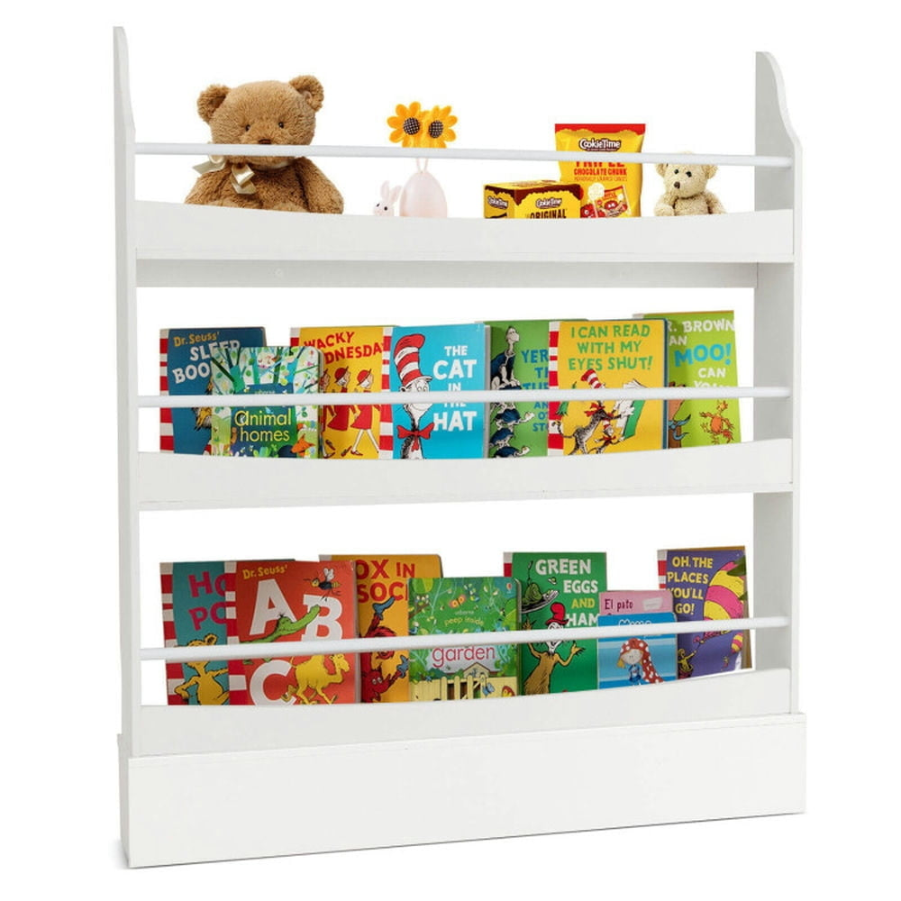 Hommoo 3-Tier Bookshelf with 2 Anti-Tipping Kits for Books and Magazines-White, Kids Toy Storage for Kids, Boys, Girls, Image 1