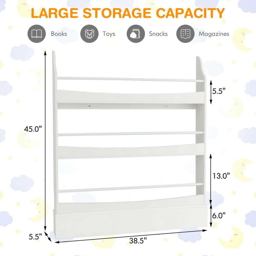 Hommoo 3-Tier Bookshelf with 2 Anti-Tipping Kits for Books and Magazines-White, Kids Toy Storage for Kids, Boys, Girls, Image 2