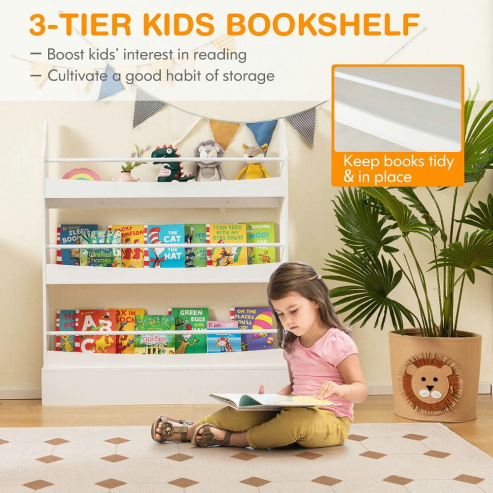 Hommoo 3-Tier Bookshelf with 2 Anti-Tipping Kits for Books and Magazines-White, Kids Toy Storage for Kids, Boys, Girls, Image 3