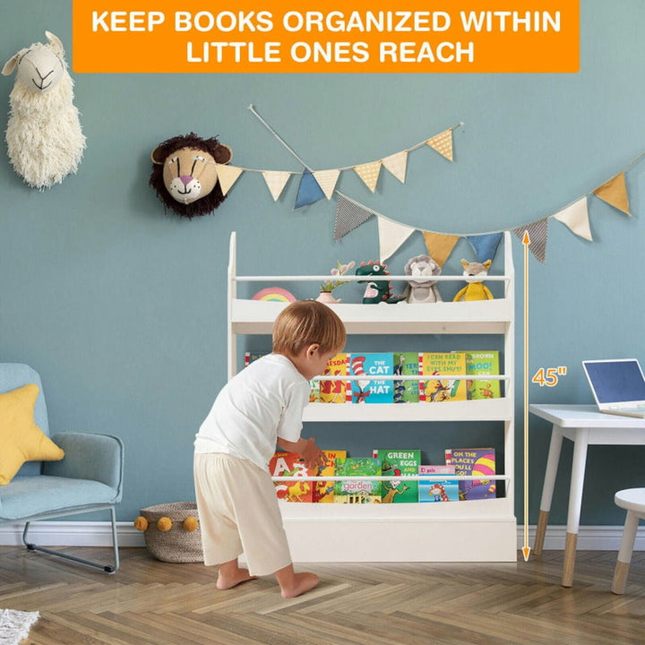 Hommoo 3-Tier Bookshelf with 2 Anti-Tipping Kits for Books and Magazines-White, Kids Toy Storage for Kids, Boys, Girls, Image 4