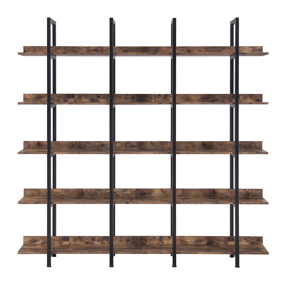 Hommoo Modern Industrial Style Book Shelf, 5-Tier Bookshelf, Wood and Metal Bookcase Furniture for Home and Office, Image 5