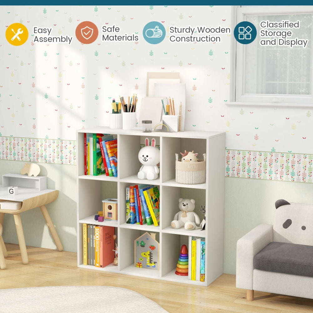 Hommoo Wooden Kids Bookcase with Storage Cubbies and Anti-toppling Devices-White, Kids Toy Storage for Kids, Boys, Image 3