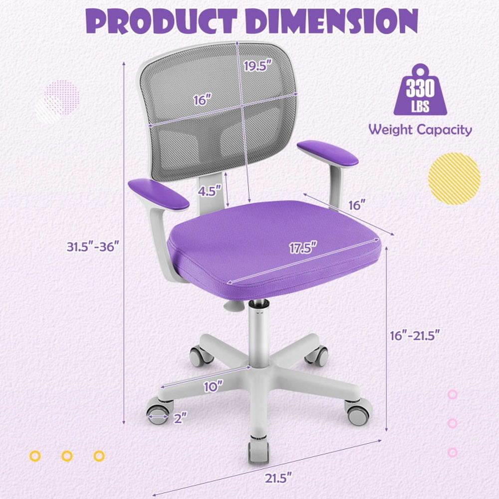 Hommoo Adjustable Desk Chair with Auto Brake Casters for Kids-Purple, Kids Chairs for Kids Image 2