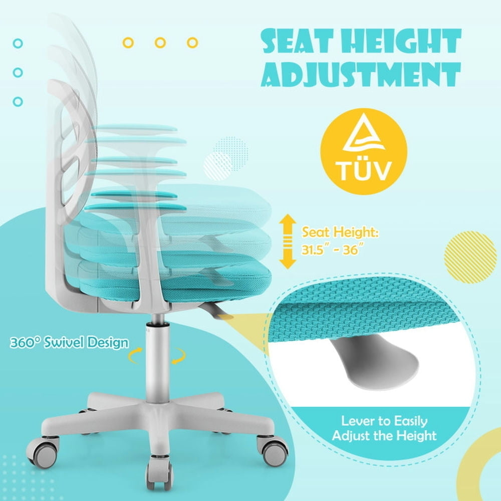 Hommoo Adjustable Desk Chair with Auto Brake Casters for Kids-Turquoise, Kids Chairs for Kids Image 6