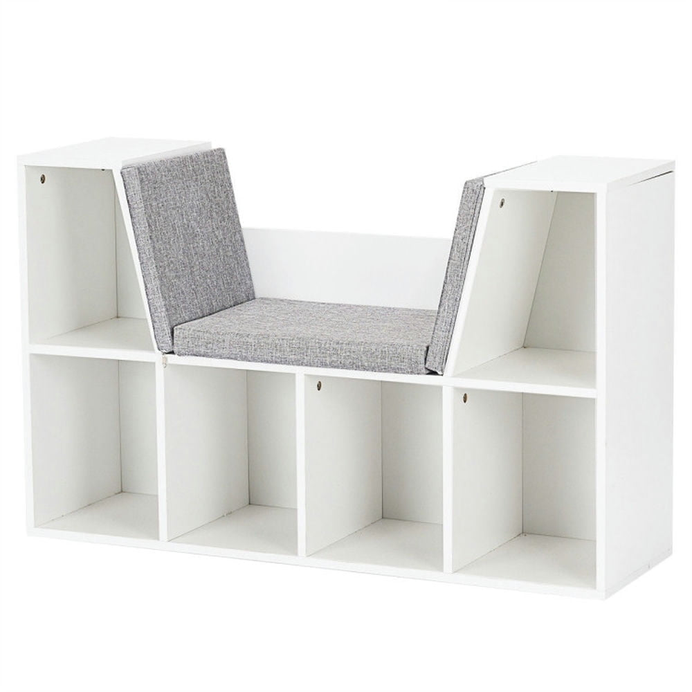 Hommoo 6-Cubby Kid Storage Bookcase Cushioned Reading Nook-White, Kids Toy Storage for Kids, Boys, Girls, Nursery Image 2