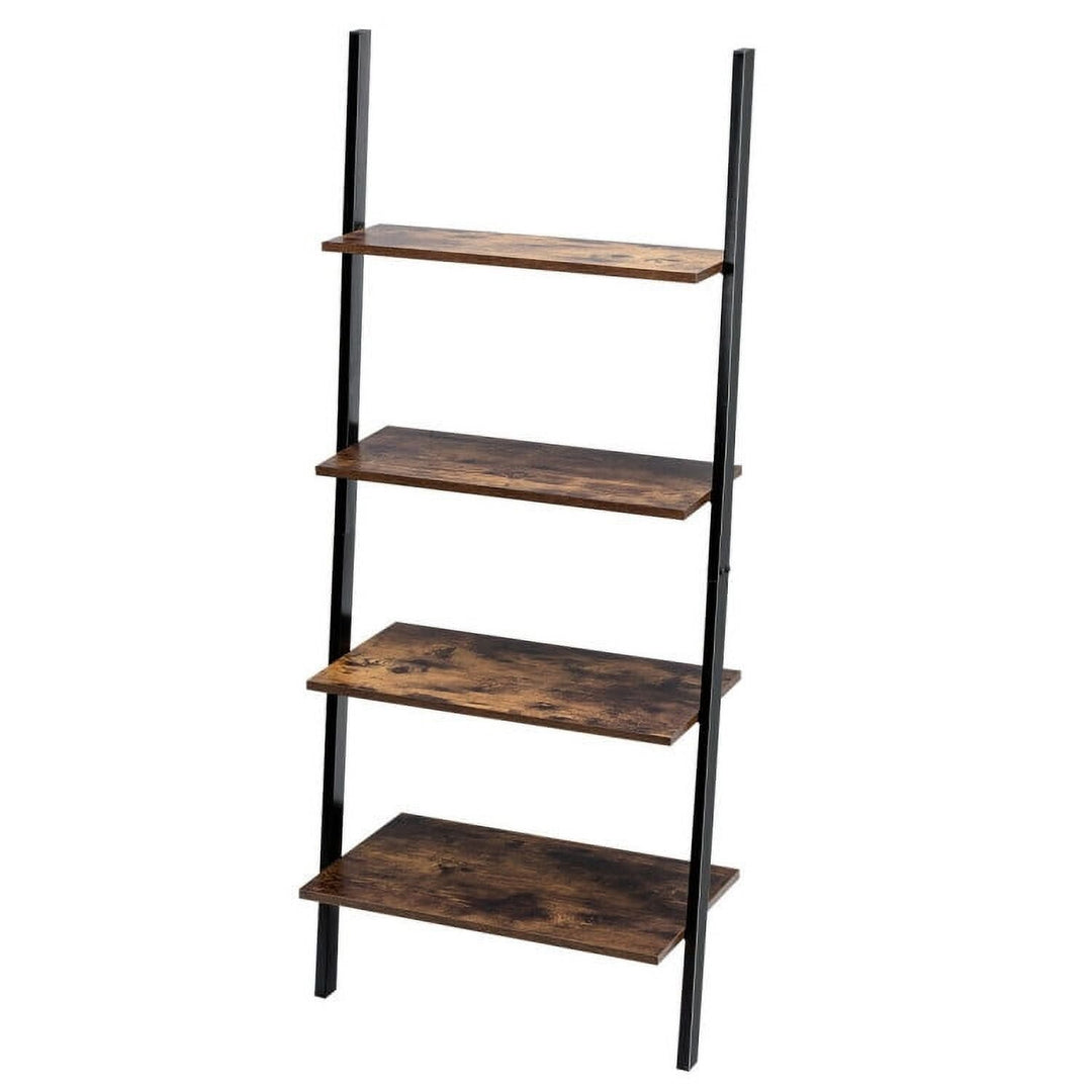 Hommoo Bookshelf,Shelf, Open Bookcase Book Shelf, Multipurpose 4-Tier Industrial Leaning Wall Bookcase with Metal Image 1