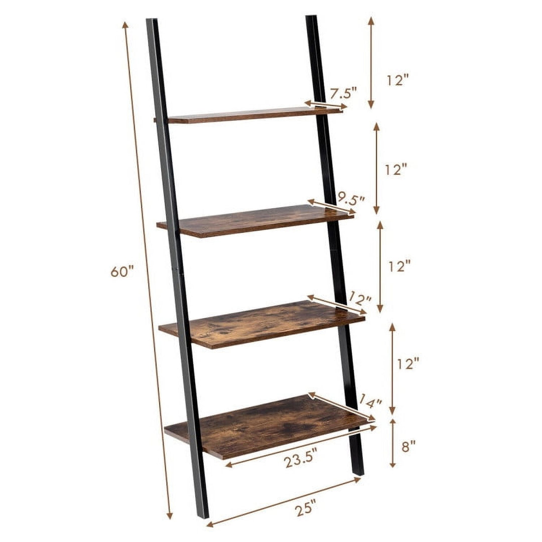 Hommoo Bookshelf,Shelf, Open Bookcase Book Shelf, Multipurpose 4-Tier Industrial Leaning Wall Bookcase with Metal Image 2