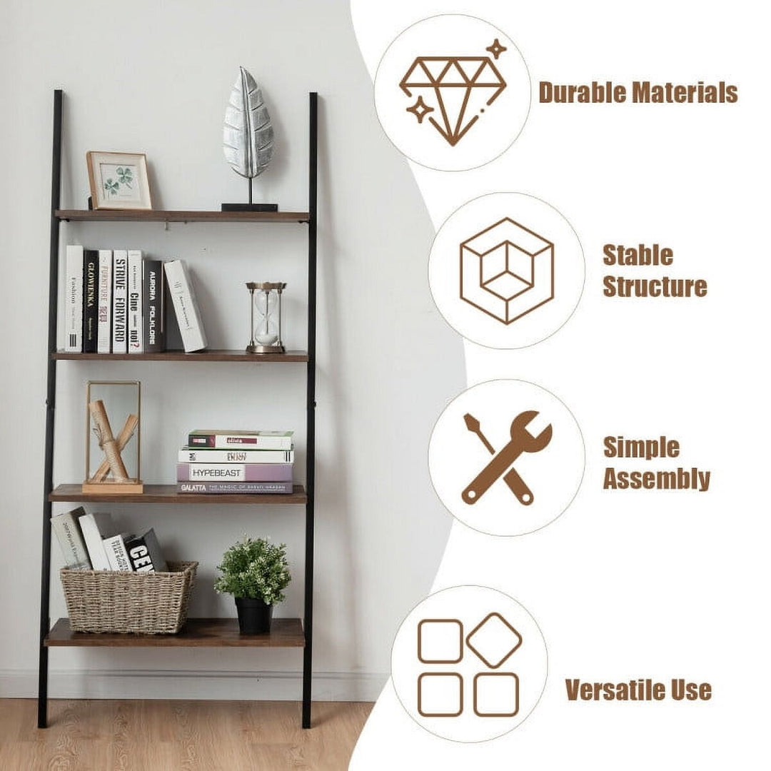 Hommoo Bookshelf,Shelf, Open Bookcase Book Shelf, Multipurpose 4-Tier Industrial Leaning Wall Bookcase with Metal Image 3