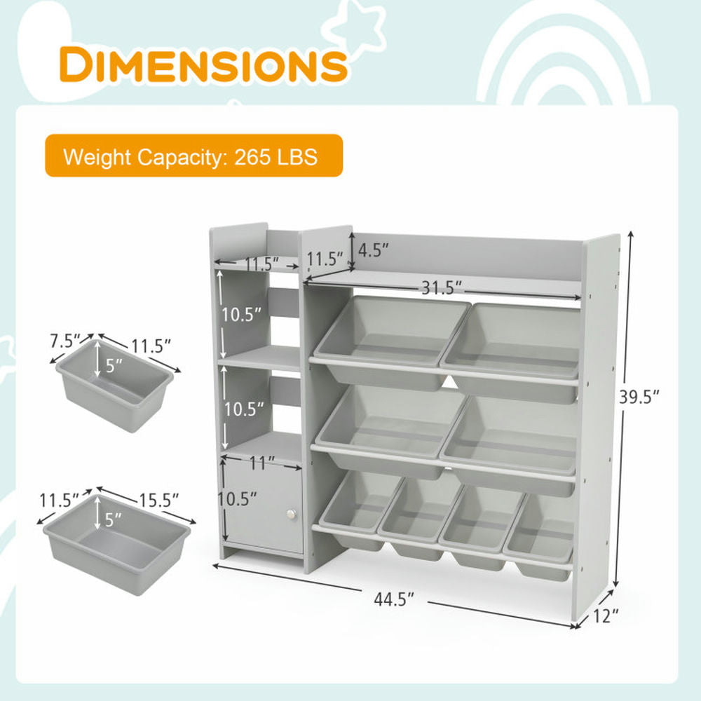 Hommoo 4-Tier Kids Bookshelf and Toy Storage Rack with 8 Toy Organizer Bins-Grey, Kids Toy Storage for Kids, Boys, Image 4