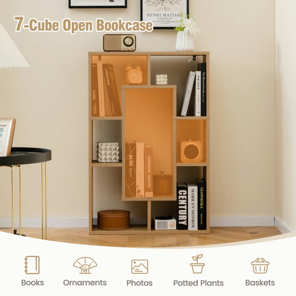 Hommoo Bookshelf,Shelf, Open Bookcase Book Shelf, 7-Cube Geometric Bookshelf Modern Decorative Open Bookcase-Natural Image 3