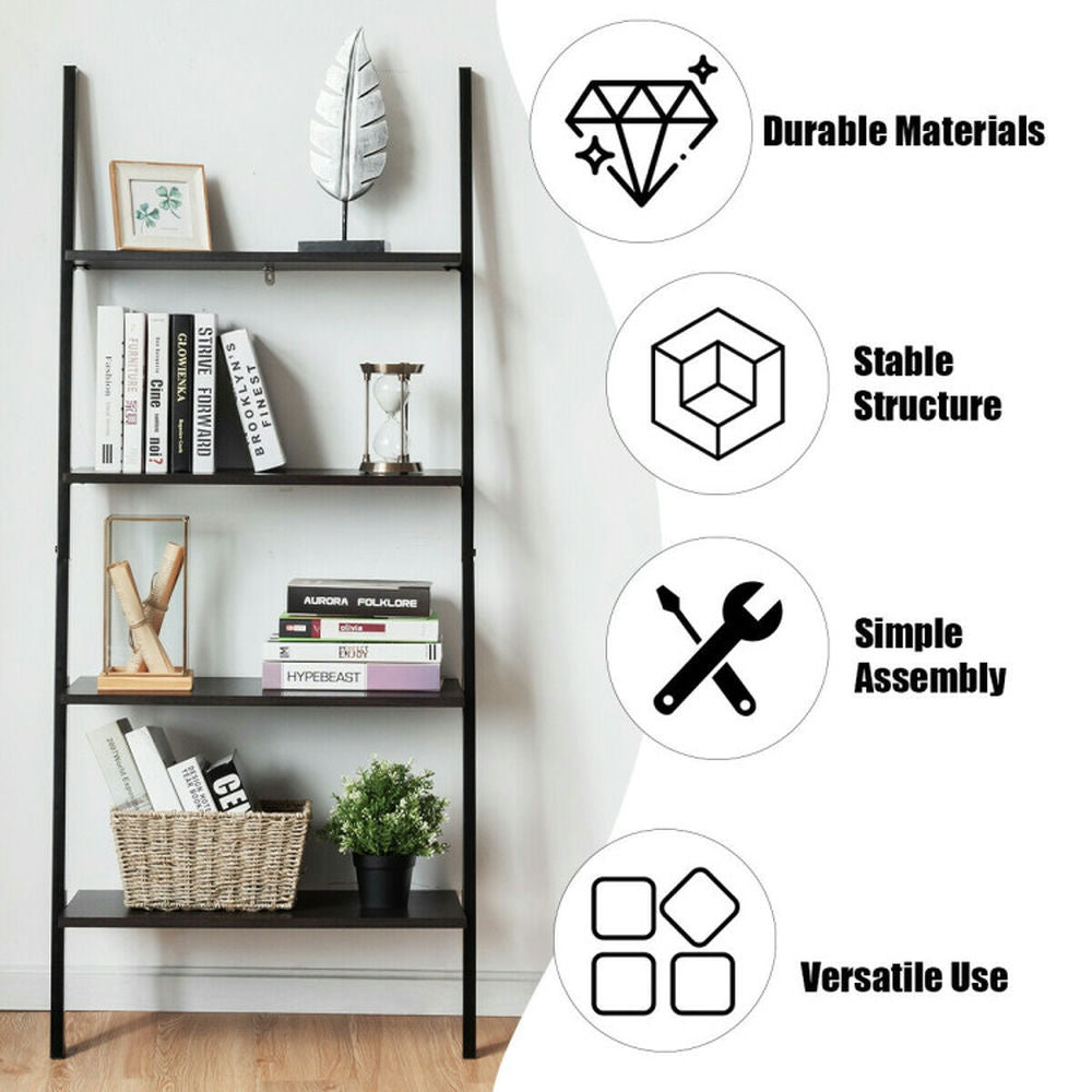 Hommoo Bookshelf,Shelf, Open Bookcase Book Shelf,Storage Shelf Unit Plant Stand,4-Tier Industrial Leaning Wall Image 5