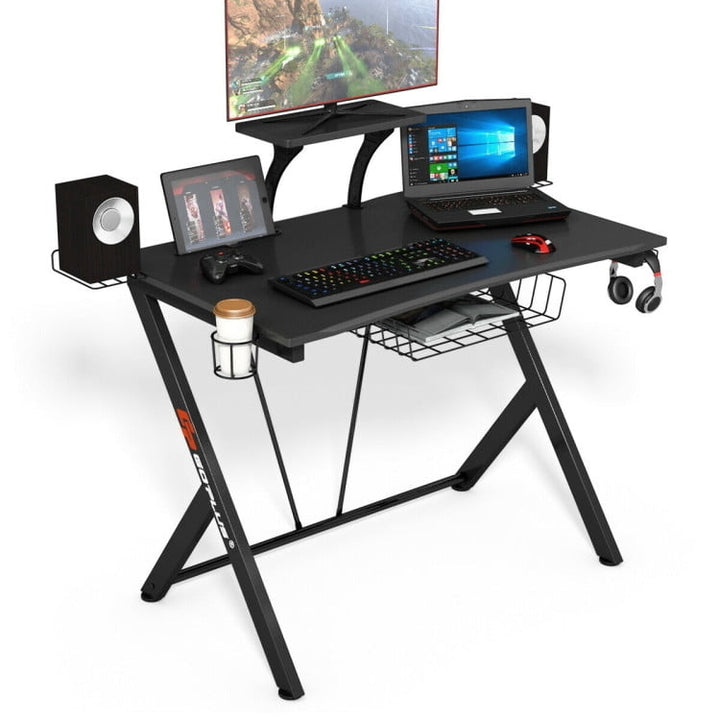 Hommoo Multifunctional E-Sport Gaming Desk with Headset Hook and Cup Holder, Gaming Computer Desks for Image 6