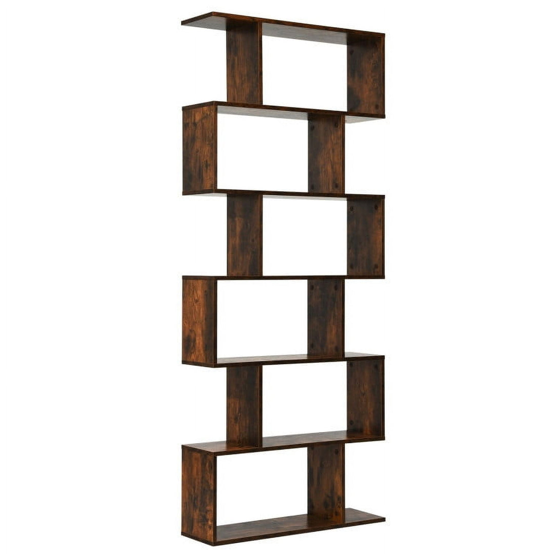 Hommoo Bookshelf,Shelf, Open Bookcase Book Shelf, 6 Tier S-Shaped Bookshelf Storage Display Bookcase Decor Z-Shelf Image 1