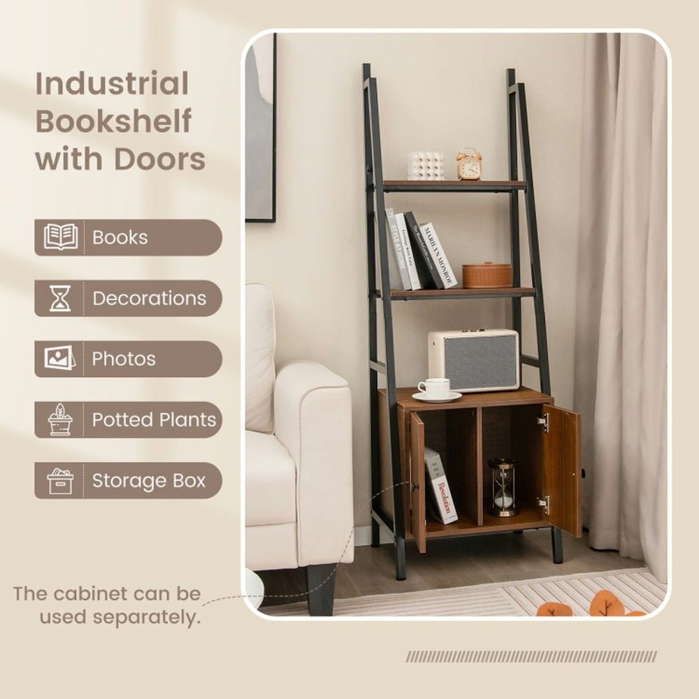 Hommoo Versatile Shelving Unit Bookcase,Bookcases,Bookshelves Corner Shelf,4-Tier Ladder Shelf with Cabinet and Metal Image 3