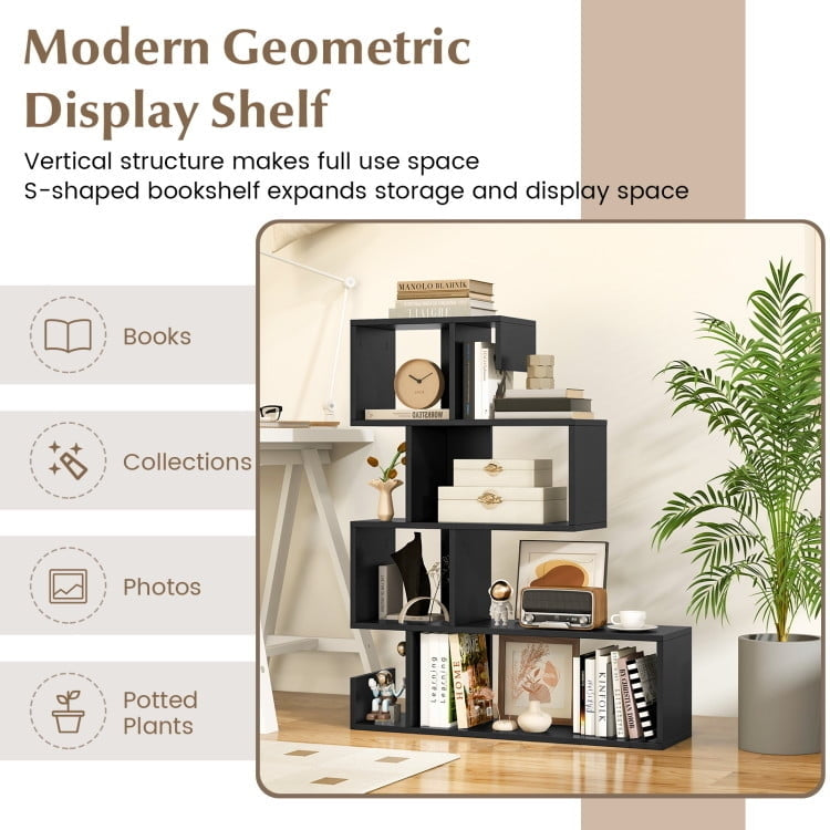 Hommoo Bookshelf,Shelf, Open Bookcase Book Shelf, 5-Tier S-Shaped Bookshelf Geometric Z-Shelf Bookcase with Open Image 3